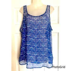 Old Navy Blue Patterned Sheer Tank Top
